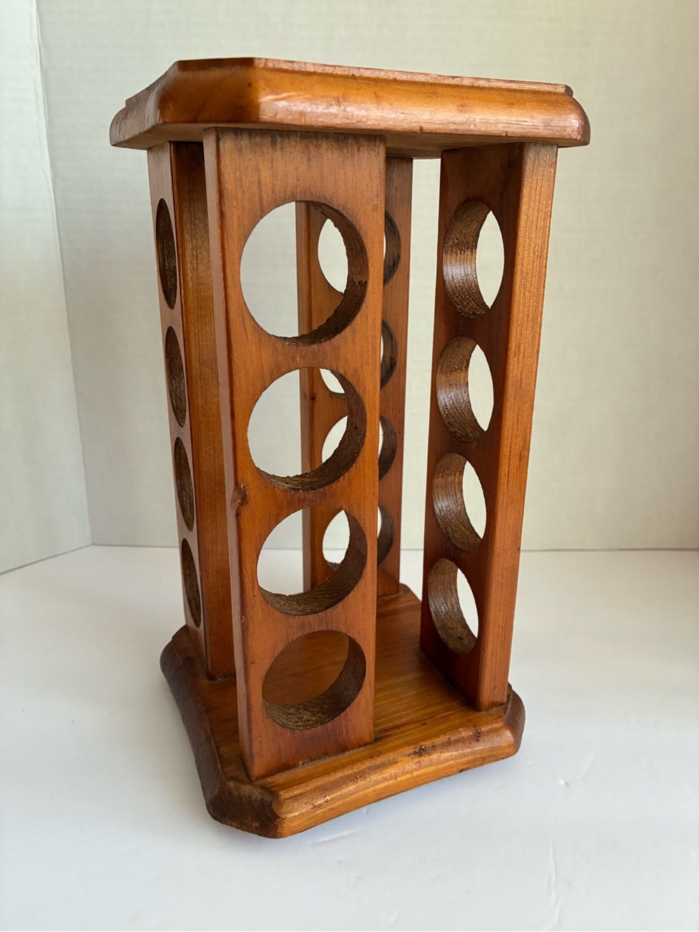 Vintage Wood Rotating Spice Rack 16 Jar Lazy Susan Grandmacore Cottage Kitchen
